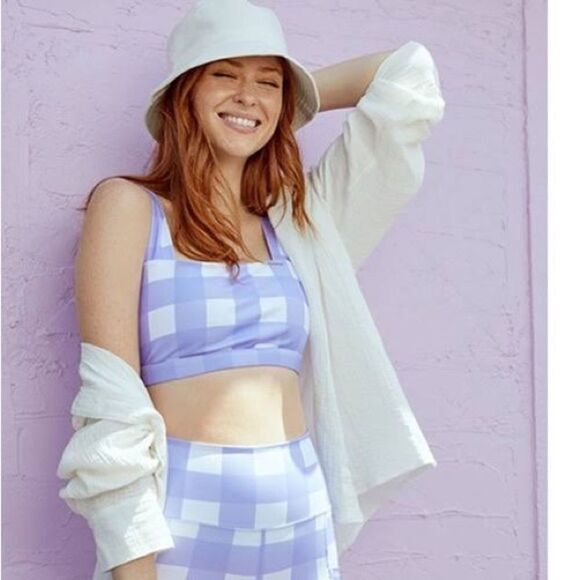 JustFab Square Neck Sports Gingham Lavender Bra size M NWT - Picture 1 of 9